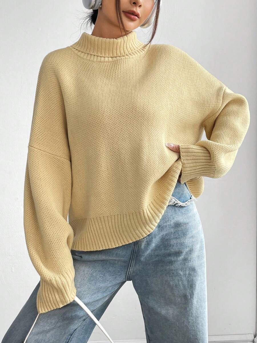 SHEIN Unity Của phụ nữ Áo cao cổ Áo len - Màu be - Xem 1