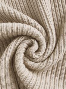 SHEIN BASICS 大碼1入組高領下擺開叉針織上衣 - 杏色 - 查看 8