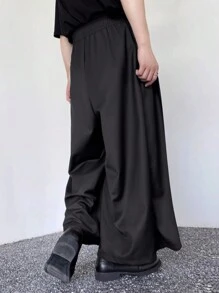 Manfinity Roghcode Quần ống rộng phong cách Harajuku Nhật Bản dáng rộng cho nam cỡ lớn họa tiết trơn màu đen mặc đi chơi, cho mùa thu - màu đen - Xem 2