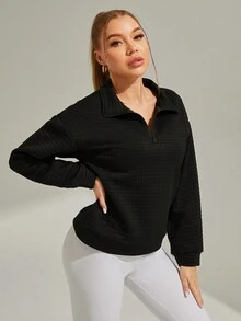 Daily&Casual Sudadera Deportiva De Textura Con Solapa - Negro - Ver 5