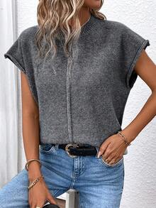 SHEIN Essnce Batwing Sleeve Sweater Vest - Black - View 4