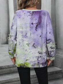 SHEIN LUNE Ladies' Tie Dye Ombre Drop Shoulder Sweatshirt - Purple - View 2