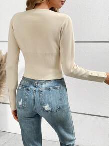 SHEIN Essnce Form-fitted Short Women's Cardigan Sweater - Apricot - View 2