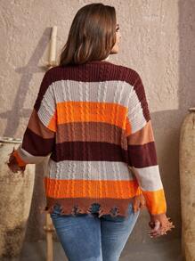 SHEIN VCAY Plus Size Contrast Color Fringe Cardigan - Multicolor - View 2