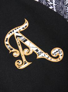 Manfinity Homme Loose Fit Men's Overcoat With Geometric & Slogan Graphic, Raglan Sleeves And Without Hoodie - Multicolor - View 4