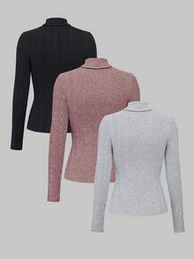 SHEIN Unity 3入組女士高領t恤套裝 - 彩色 - 查看 2