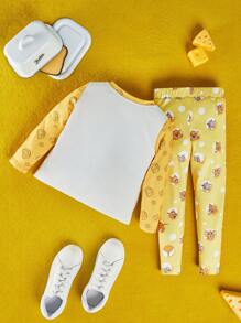 TOM & JERRY X SHEIN Young Girl Cartoon Printed T-Shirt - Yellow - View 8