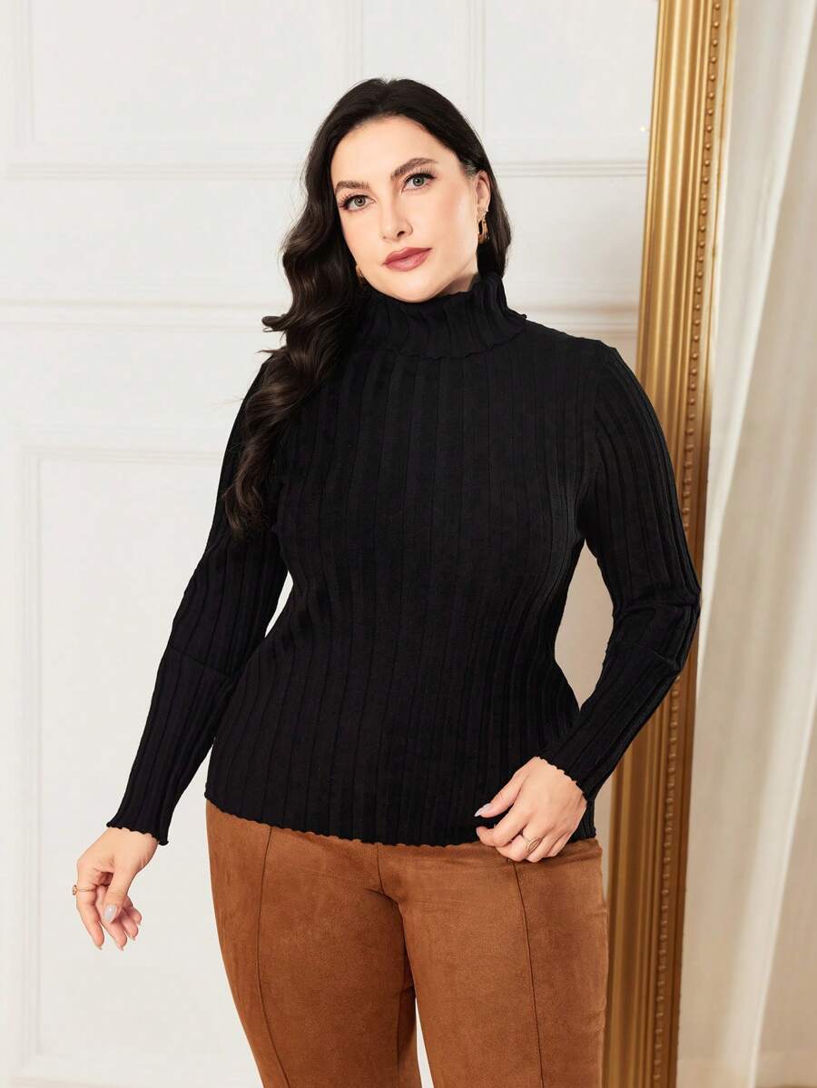 Mulvari Plus Turtleneck Ribbed Knit Sweater - Black - View 1