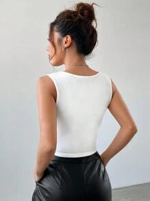 SHEIN EZwear Women's Asymmetrical Hem Tank Top - White - View 2