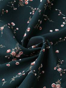 SHEIN Clasi Áo cánh xếp nếp họa tiết hoa nhỏ nhắn, mùa hè - Màu xanh lá cây đậm - Xem 3