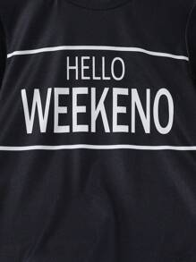 Tween Girls' English Letter Pattern Printed Comfortable Casual Pajama Set - Black - View 5