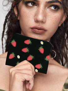 ROMWE Kawaii Monedero con estampado de fresa de dibujos animados para el Día de San Valentín - Multicolor - Ver 3