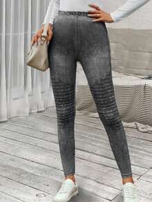 SHEIN LUNE Eo đàn hồi Xà cạp - Màu xám đen - Xem 2