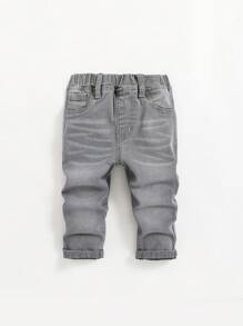 SHEIN 男嬰貓鬚牛仔水洗牛仔褲 - 淺灰色 - 查看 1