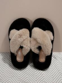 女性厚下裝毛絨拖鞋附腰帶扣飾,秋天&冬天