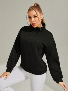 Daily&Casual Sudadera Deportiva De Textura Con Solapa - Negro - Ver 4