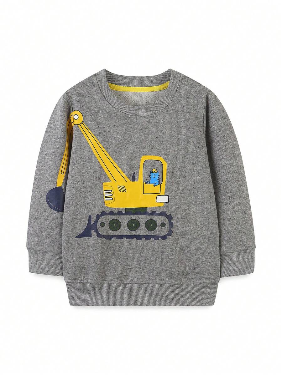 Chàng trai trẻ In máy xúc Áo nỉ - Xám - Xem 1