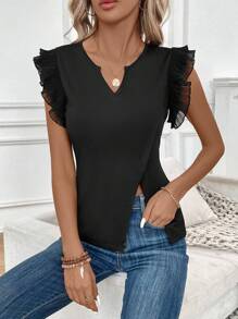 SHEIN LUNE Áo thun tay lưới nữ - màu đen - Xem 5