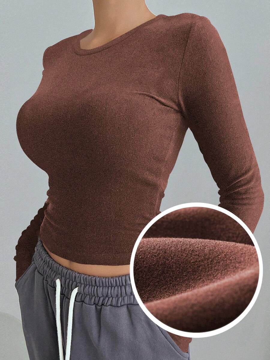 DAZY 實色短身t恤 - 鏽棕色 - 查看 1