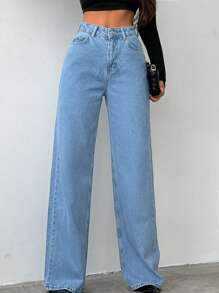 Slant Pocket Straight Leg Jeans