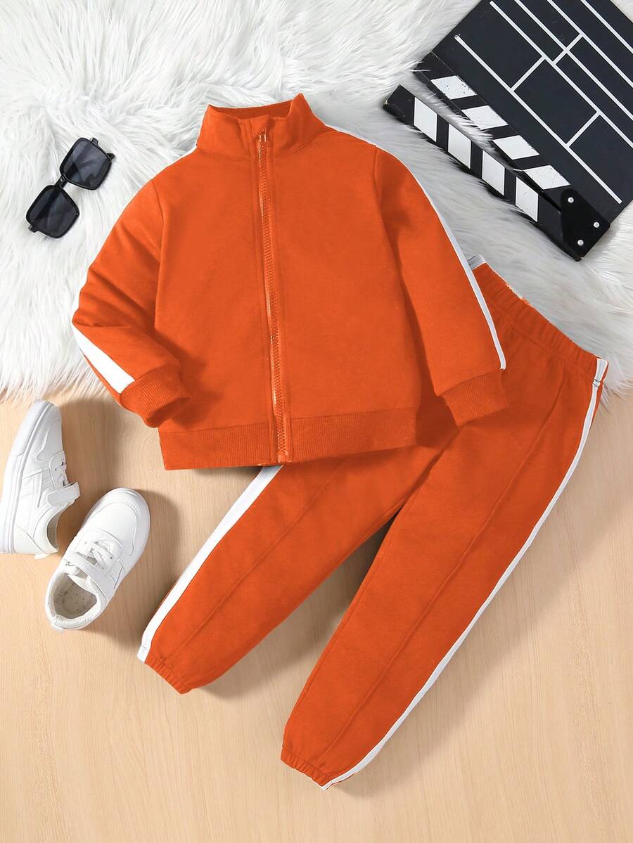 Toddler Boys' Color Blocking Zipper Front Jacket And Pants - Orange - View 1