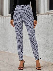 SHEIN Clasi Women's Check Pattern Skinny Pants - Royal Blue - View 6