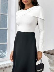 SHEIN Privé Wrap Detail Solid Tee - White - View 4