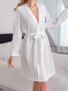 Women's White Panda Print Bathrobe For Home - White - View 6