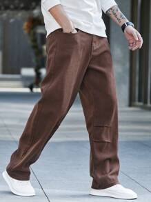 Manfinity Homme 寬鬆直筒男士牛仔褲 - 咖啡棕 - 查看 4