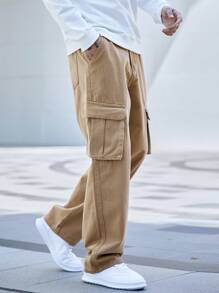 Manfinity EMRG Men's Loose Fit Denim Jeans Featuring Decorative Pocket Design - Khaki - View 6