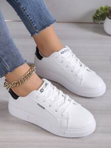 Của phụ nữ Trắng Phong cách Anh quốc Lace-up Giày thể thao , Chóp giầy tròn Giúp đỡ thấp Bằng phẳng Ván trượt Giày thể thao , Đúng mốt Thoáng khí Chống trơn trượt Giải trí Giày dép Đối với Sinh viên - trắng - Xem 1