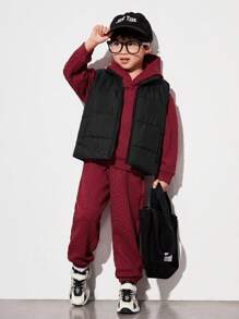 SHEIN Toddler Boys' Casual Comfortable Hoodie With Twisted Knitting Pattern & Thick -padded Vest & Warmer Trousers - Blue - View 1