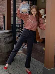 DAZY Women's Plaid Shirt,Long Sleeve Tops - Red - View 5