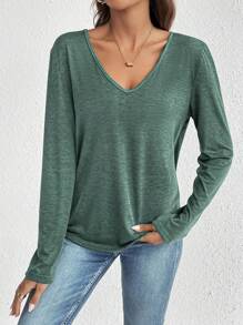 SHEIN Frenchy Guipure Lace Insert Tee - Dark Green - View 2