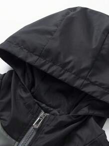 Manfinity Homme Loose Fit Men's Color Block Hooded Jacket With Zipper Closure And Flap Pockets - Army Green - View 3
