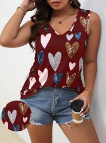 Calvaya Plus Size Women's Heart Print Tank Top - Red - View 1