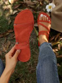 歐美風大尺碼女露趾涼鞋休閒時尚夏季沙灘/戶外穿著 - 橘色 - 查看 1