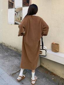 Dazy Star Letter Embroidery Drop Shoulder Teddy Dress - Brown - View 7