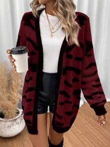 SHEIN Essnce Random Print Drop Shoulder Cardigan - Red - View 4