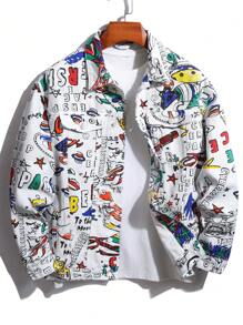 Manfinity LEGND Loose-Fit Men's Denim Jacket With Random Rocket & Letter Print, No Tee Included - Multicolor - View 1