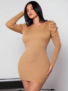 SHEIN SXY 女士修身毛衣連身裙,配有膨脹袖