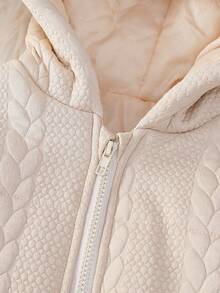 SHEIN Tween Girl Solid Zip Up Hooded Padded Coat - Coffee Brown - View 3