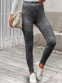 SHEIN LUNE Eo đàn hồi Xà cạp - Màu xám đen - Xem 1