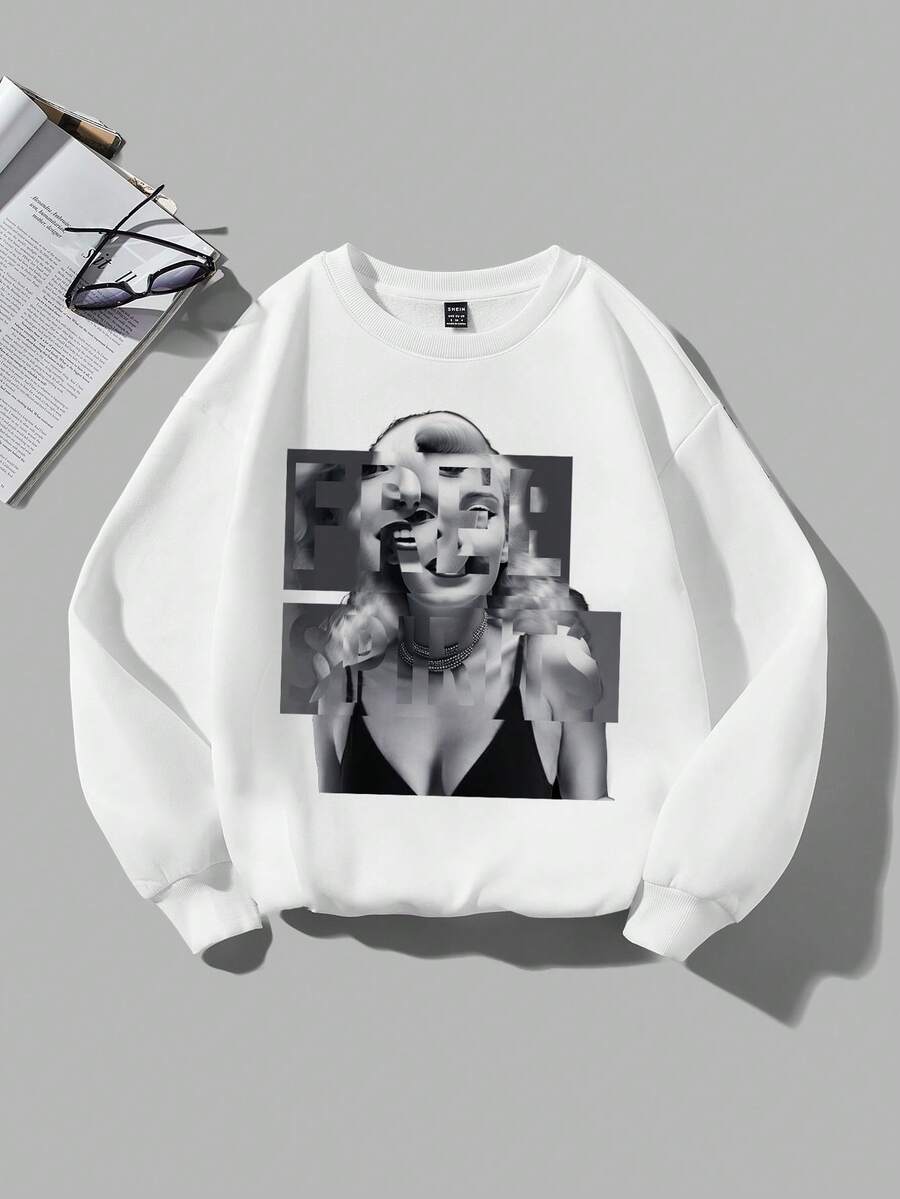 SHEIN Coolane Plus Figure Graphic Sweatshirt - White - View 1