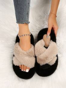 女性厚下裝毛絨拖鞋附腰帶扣飾,秋天&冬天