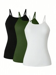 EMERY ROSE Women's 3 Pieces Solid Color Camisole Tops For Summer - Green - View 1