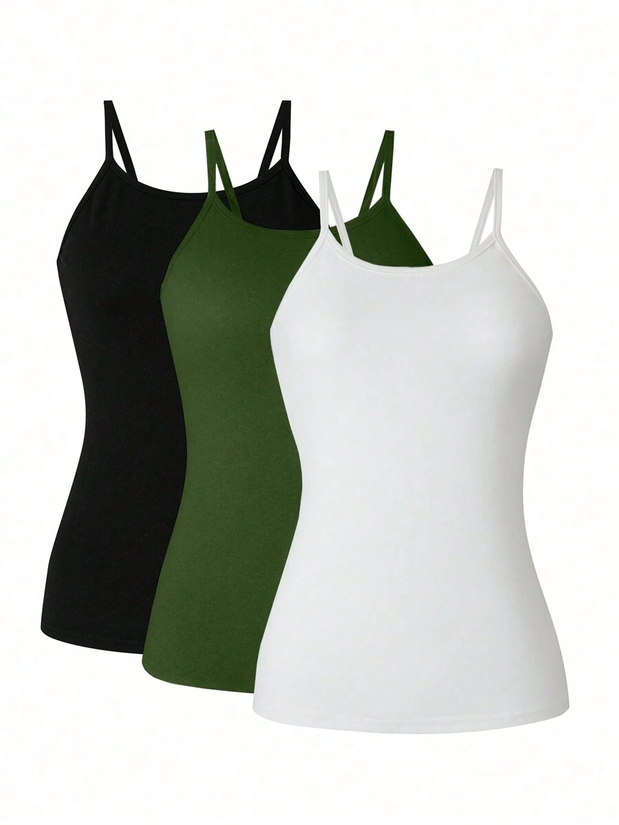 EMERY ROSE Women's 3 Pieces Solid Color Camisole Tops For Summer - Green - View 1