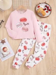 SHEIN Ensemble Pyjama À Manches Longues À Col Rond En Tricot Pour Les Adolescentes À La Mode De Style De Rue
