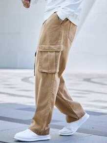 Manfinity EMRG Men's Loose Fit Denim Jeans Featuring Decorative Pocket Design - Khaki - View 5