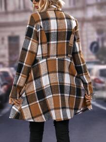 SHEIN LUNE In kẻ sọc Cổ áo thác nước Áo khoác - Màu nâu  Mocha - Xem 2
